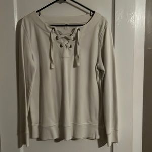 Cream sweatshirt with drawstring neckline